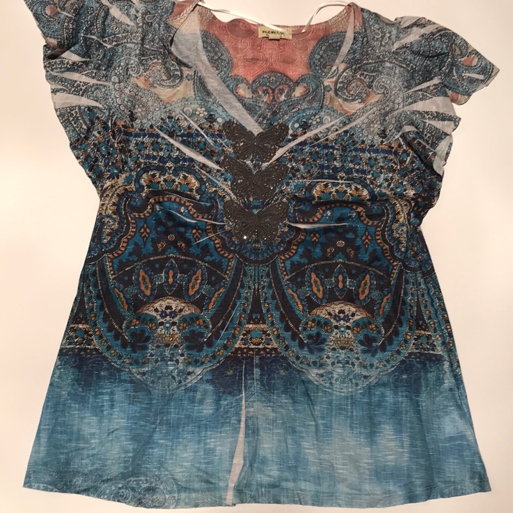 One world flowy boho top butterfly M